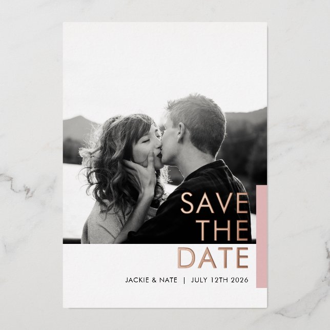 Rose Shimmer Save the Date foil card (Front)