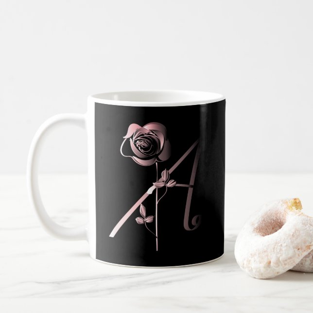 Rose Silver Hand-written and Drawn A Black Coffee Mug (With Donut)
