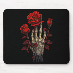 Rose Skeleton Skull Hand Red Flower Rose 1 Mouse Pad
