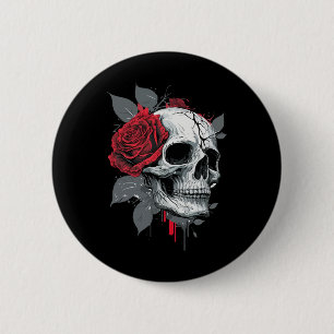 Rose Skeleton Skull Hand Red Flower Rose 6 Cm Round Badge