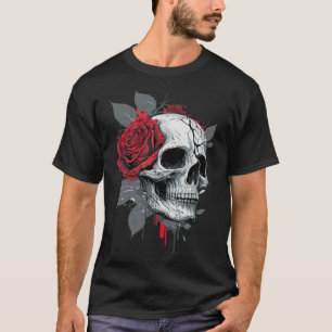 Rose Skeleton Skull Hand Red Flower Rose T-Shirt
