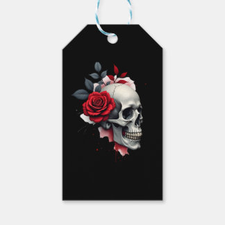 Rose Skeleton Skull Hand Red Flower Rose T-Shirt ( Gift Tags