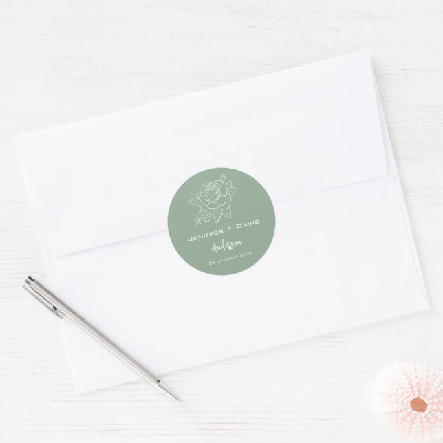Rose Sketch Personalised Wedding/ Bridal Shower  Classic Round Sticker (Envelope)