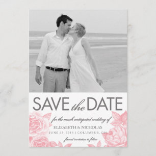 Rose Sketch Save the Date Photo Card in Pink