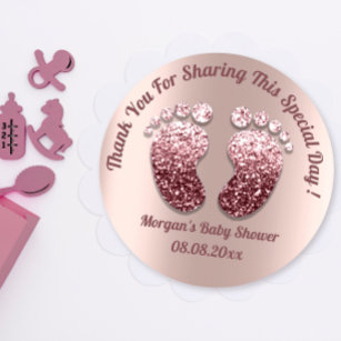 Rose Skinny Feet Baby Shower Favour Thank You Classic Round Sticker