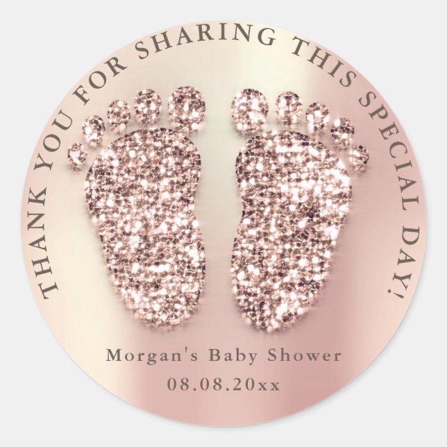 Rose Skinny  Glitter Feet Baby Shower Favour Thank Classic Round Sticker (Front)
