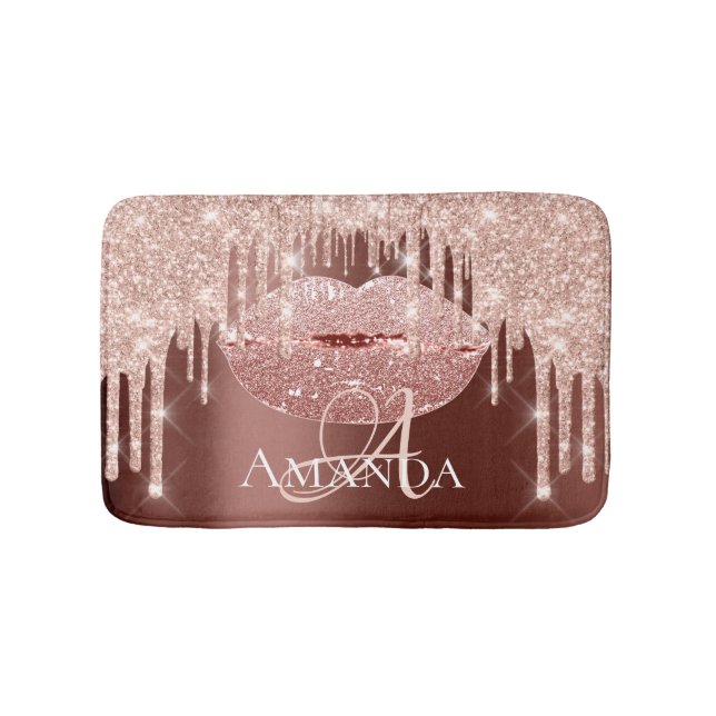 Rose Skinny  Royal Glitter Name Monogram Makeup Bath Mat (Front)
