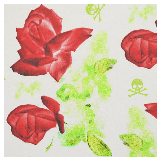 Rose Skulls Colourful Pattern Fabric (Swatch)