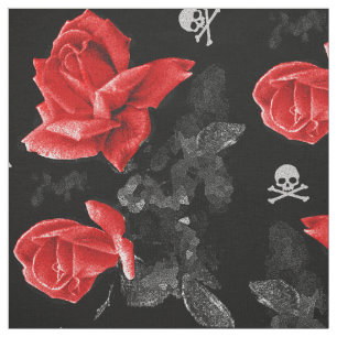 Rose Skulls Gothic Red Pattern Fabric