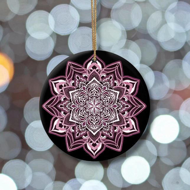 Rose Snowflake on black Ceramic Ornament (Creator Uploaded)