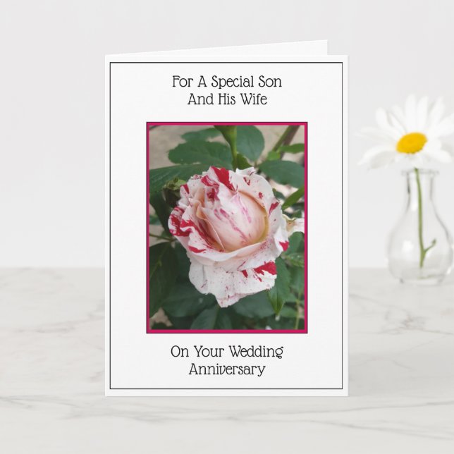 Rose Son And Wife Personalised Anniversary Card (Small Plant)