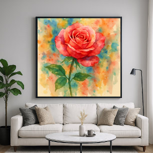 Rose Splash - Floral Watercolor Painting Style Poster