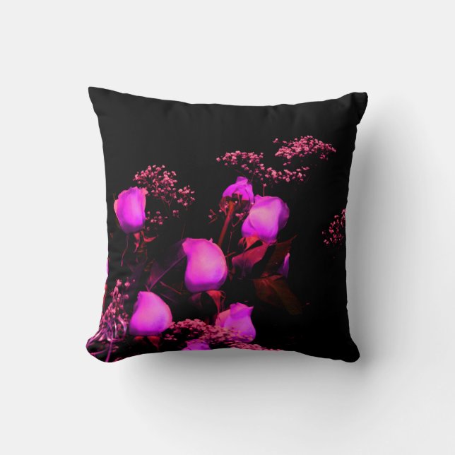 rose spray magenta against black cushion (Front)