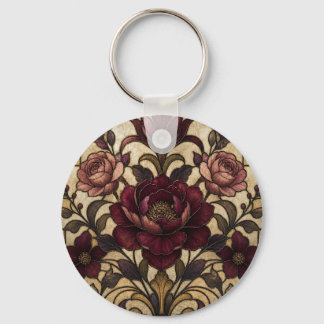 Rose Stained Glass Design  Key Ring