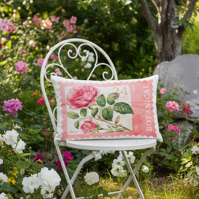 Rose Stamp Romantic Botanical Accent Pillow  (Creator Uploaded)