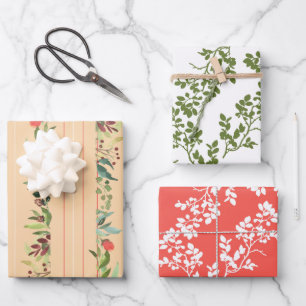 Rose Stems and Border Stripe Assorted Wrapping Paper Sheet