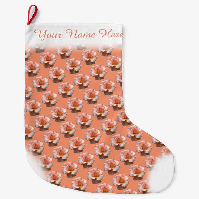 Rose Stocking Peach Rose Christmas Stocking Custom (Front)