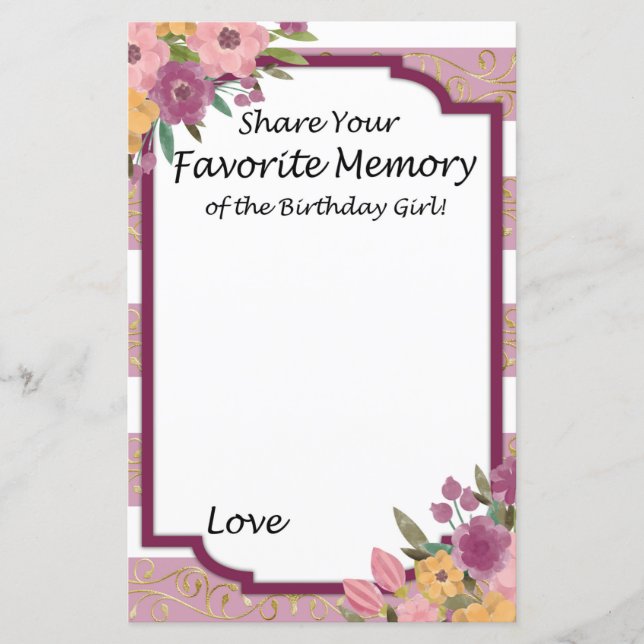 Rose Striped Favourite Memory of the Birthday Girl (Front)