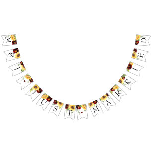 Rose Sunflower Wedding Just Married Bunting Banner