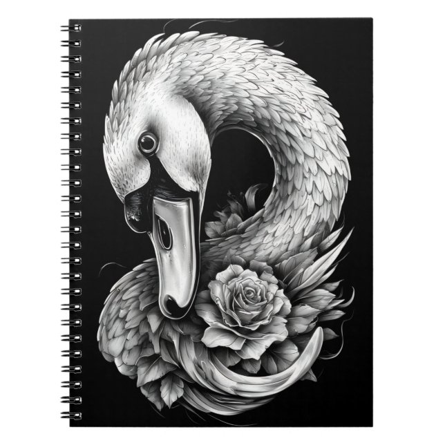 "Rose Swan" Floral Art Spiral Notebook (Front)