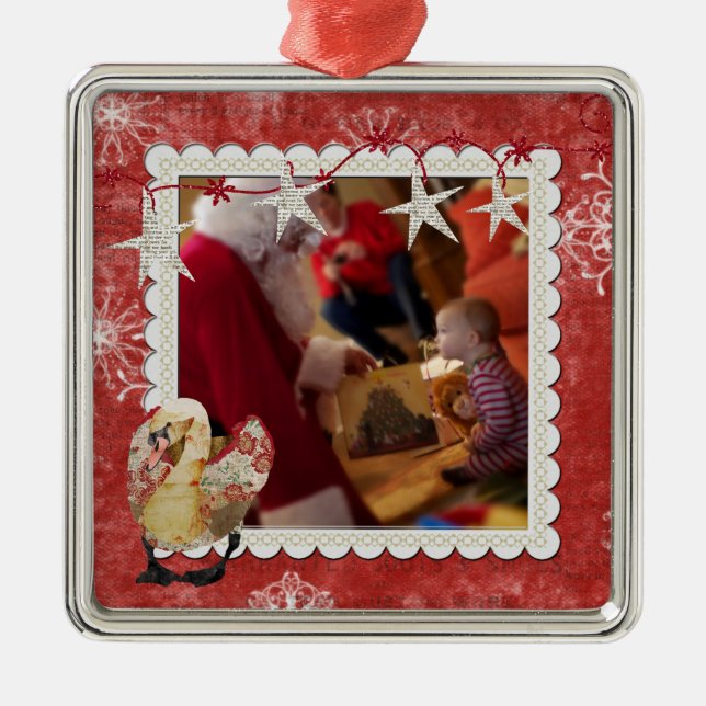 Rose Swan Red Snowflake Photo Ornament (Front)