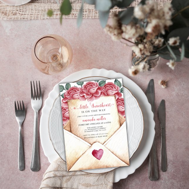 Rose Sweetheart Letter Valentine Baby Shower Invitation (Rose Sweetheart Letter Valentine Baby Shower Invitation)