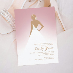 Rose & Tan Couture Wedding Dress Bridal Shower Invitation