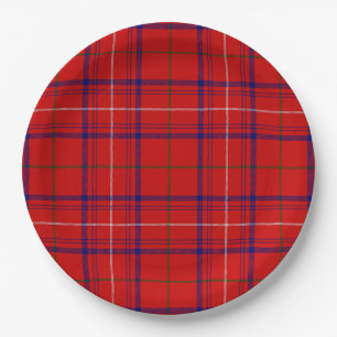 Rose tartan red blue plaid paper plate