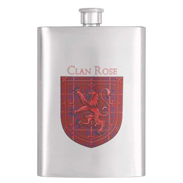 Rose Tartan Scottish Plaid Lion Rampant Hip Flask (Front)