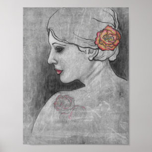 "Rose Tattooed Shoulder" by CR Sinclair Poster