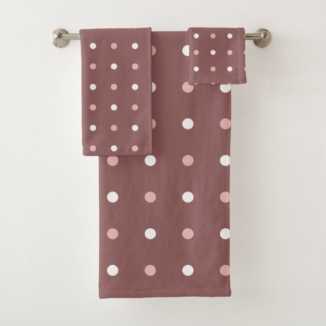 Rose Taupe  and white dots Bath Towel Set (Insitu)