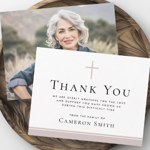 Rose taupe cross funeral sympathy photo thank you card