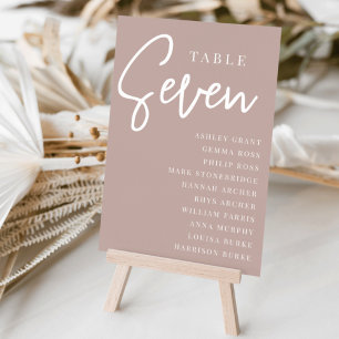 Rose Taupe Hand Scripted Table SEVEN + Guest Names Table Number