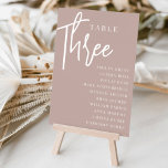 Rose Taupe Hand Scripted Table THREE   Guest Names Table Number<br><div class="desc">Simple and chic table number cards in earth tone rose taupe and white make an elegant statement at your wedding or event. Design features "table [number]" in an eyecatching mix of classic serif and handwritten script lettering, with individual guest names beneath. Design repeats on both sides. Individually numbered cards sold...</div>