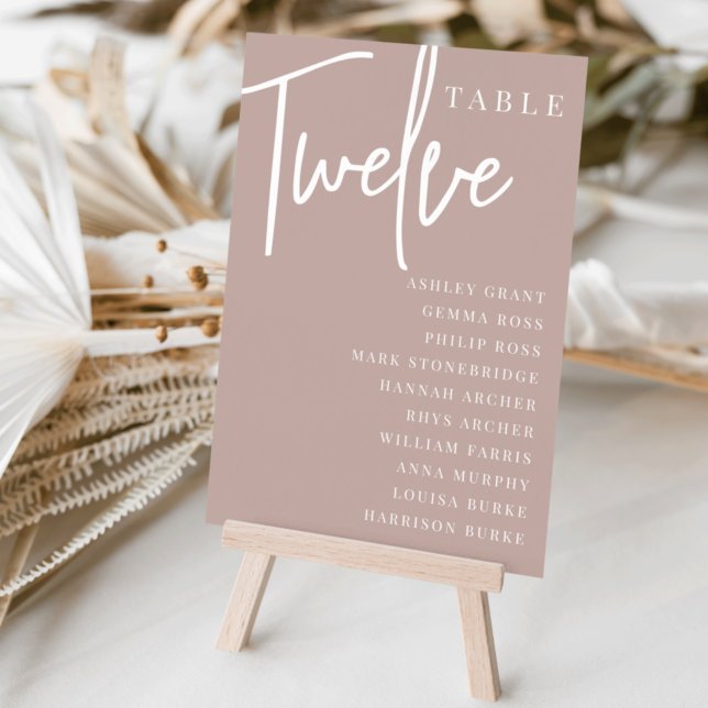 Rose Taupe Hand Scripted Table TWELVE Guest Names Table Number (Creator Uploaded)