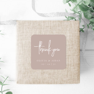 Rose Taupe   Handwritten Script Wedding Thank You Square Sticker