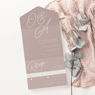 Rose Taupe   Script Watermark Monogram Wedding All In One Invitation