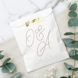 Rose Taupe Script Watermark Monogram Wedding Favour Bag