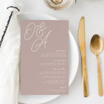 Rose Taupe Script Watermark Monogram Wedding Menu<br><div class="desc">A beautiful typography based wedding menu card featuring your initials in oversized script lettering at the top, in tone on tone shades for a watermark effect. Personalise with your menu items beneath, aligned at the right. Our Rose Taupe colorway is an elegant mix of earthy neutral pinks, featuring warm white...</div>