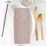 Rose Taupe | Script Watermark Monogram Wedding Menu<br><div class="desc">A beautiful typography based wedding menu card featuring your initials in oversized script lettering at the top, in tone on tone shades for a watermark effect. Personalise with your menu items beneath. Our Rose Taupe colorway is an elegant mix of earthy neutral pinks, featuring warm white and classic white lettering...</div>