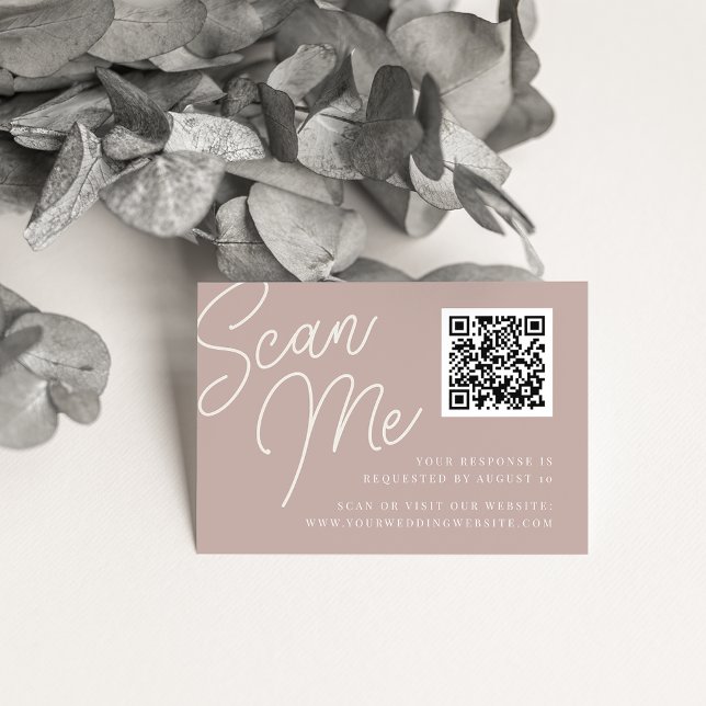 Rose Taupe | Script Watermark QR Code RSVP Enclosure Card (Creator Uploaded)
