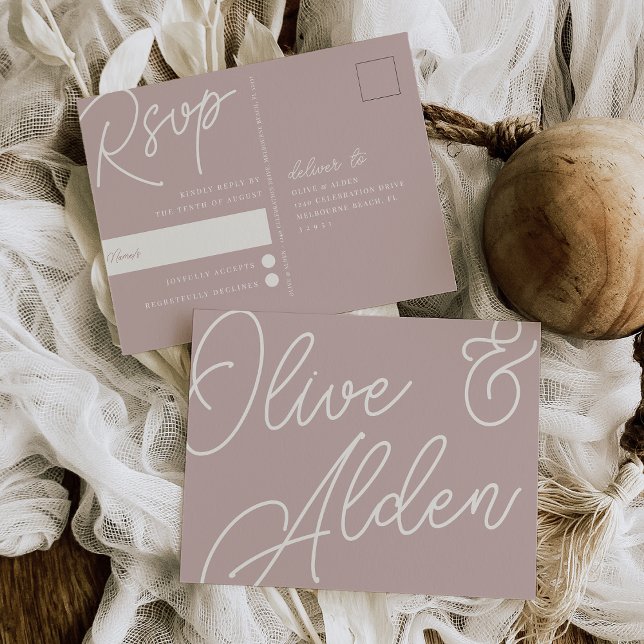 Rose Taupe | Script Watermark RSVP Postcard (Creator Uploaded)