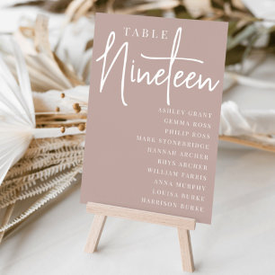 Rose Taupe Scripted Table NINETEEN Guest Names Table Number