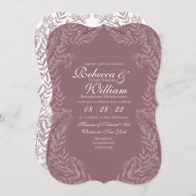 Rose Taupe Wedding Vintage Botanical Invitation (Front/Back)