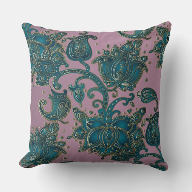 Rose/Teal Floral Design Pillow (Front)