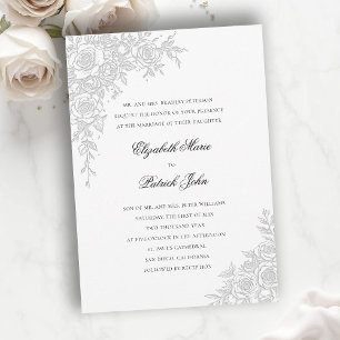 Rose Theme Graceful Ivory Formal Classic Wedding Invitation