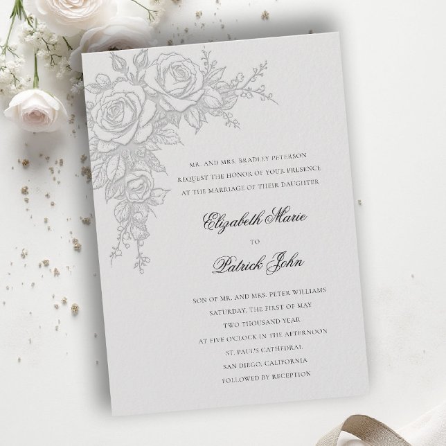 Rose Theme Timeless Ivory Formal Classic Wedding Invitation (formal traditional wedding invitation roses theme floral modern classic luxury ivory neutral cream)