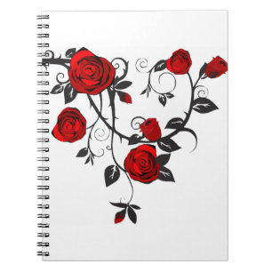 Rose Thorns Bloom Flower Red Black Leaf Plant Notebook