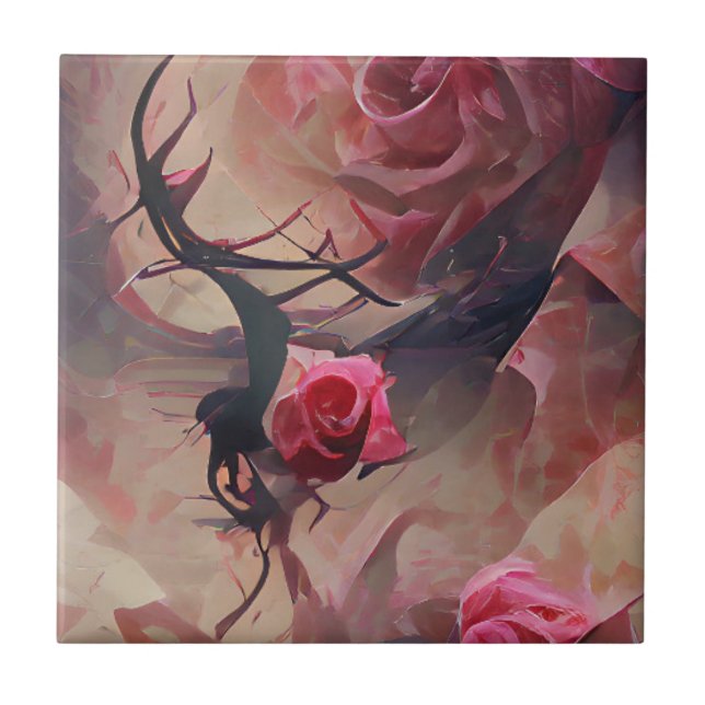 Rose thorns dark fantasy graphic abstract art  ceramic tile (Front)