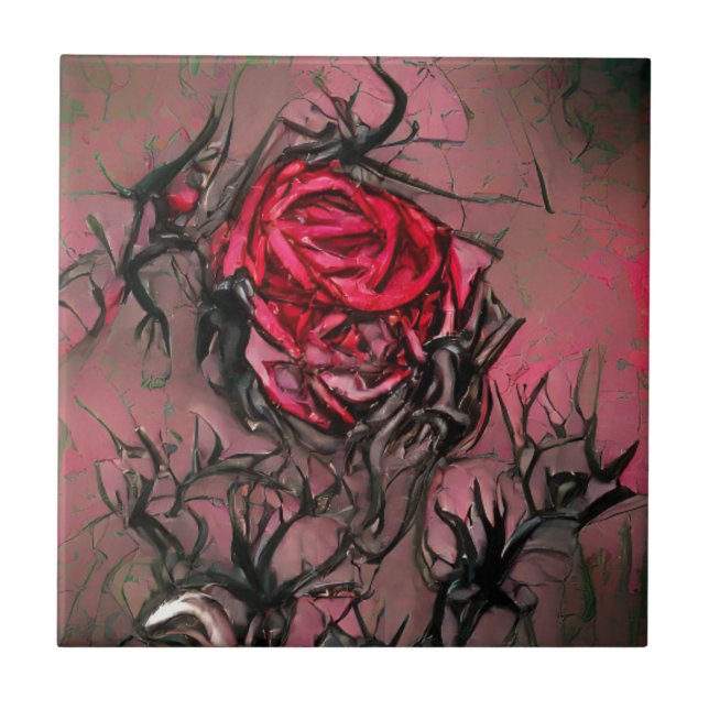 Rose thorns death graphic abstract art  ceramic tile (Front)